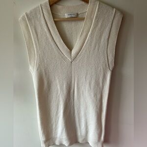 Babaton Sherman White Knit Sweater Vest S (Merino Wool/Cotton Blend)